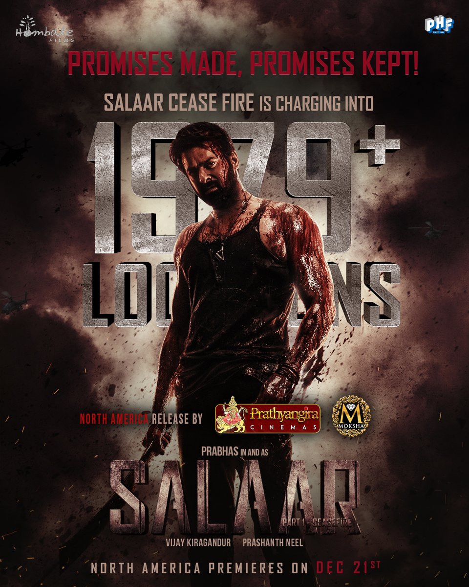 SalaarTheSaga's tweet photo. 𝐒𝐢𝐦𝐩𝐥𝐞 𝐄𝐧𝐠𝐥𝐢𝐬𝐡... 𝐍𝐨 𝐂𝐨𝐧𝐟𝐮𝐬𝐢𝐨𝐧.... 𝟏𝟗𝟕𝟗+ 𝐋𝐨𝐜𝐚𝐭𝐢𝐨𝐧𝐬! 🇺🇸

#SalaarCeaseFire North America Release by @PrathyangiraUS & @MokshaMovies, Overseas Release by @PharsFilm. Premieres On Dec 21st.

#Salaar #Prabhas #PrashanthNeel @PrithviOfficial @shrutihaasan @hombalefilms @VKiragandur @IamJagguBhai @sriyareddy @bhuvangowda84 @RaviBasrur @shivakumarart @vchalapathi_art @anbariv @SalaarTheSaga
