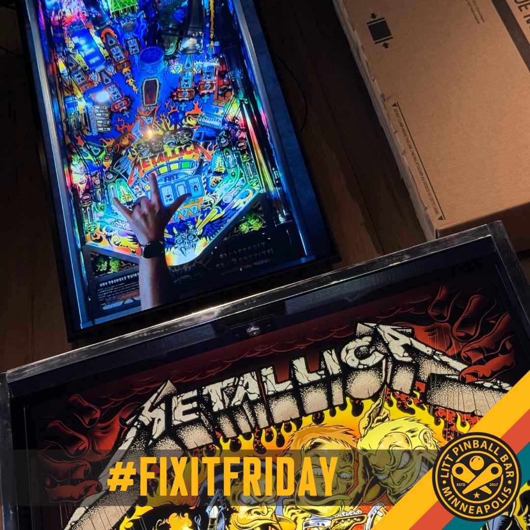 littpinballbar's tweet photo. Woohoo! Our first #fixitfriday from the new address!
The first game on the floor at is a much-requested favorite: METALLICA
AND - testing the new playfield camera setup 👍
#pinball #littpinballbar #wearelitt #littpinball #litt #grandopening #minneapolis #pintech https://t.co/7pNjxIjnIC