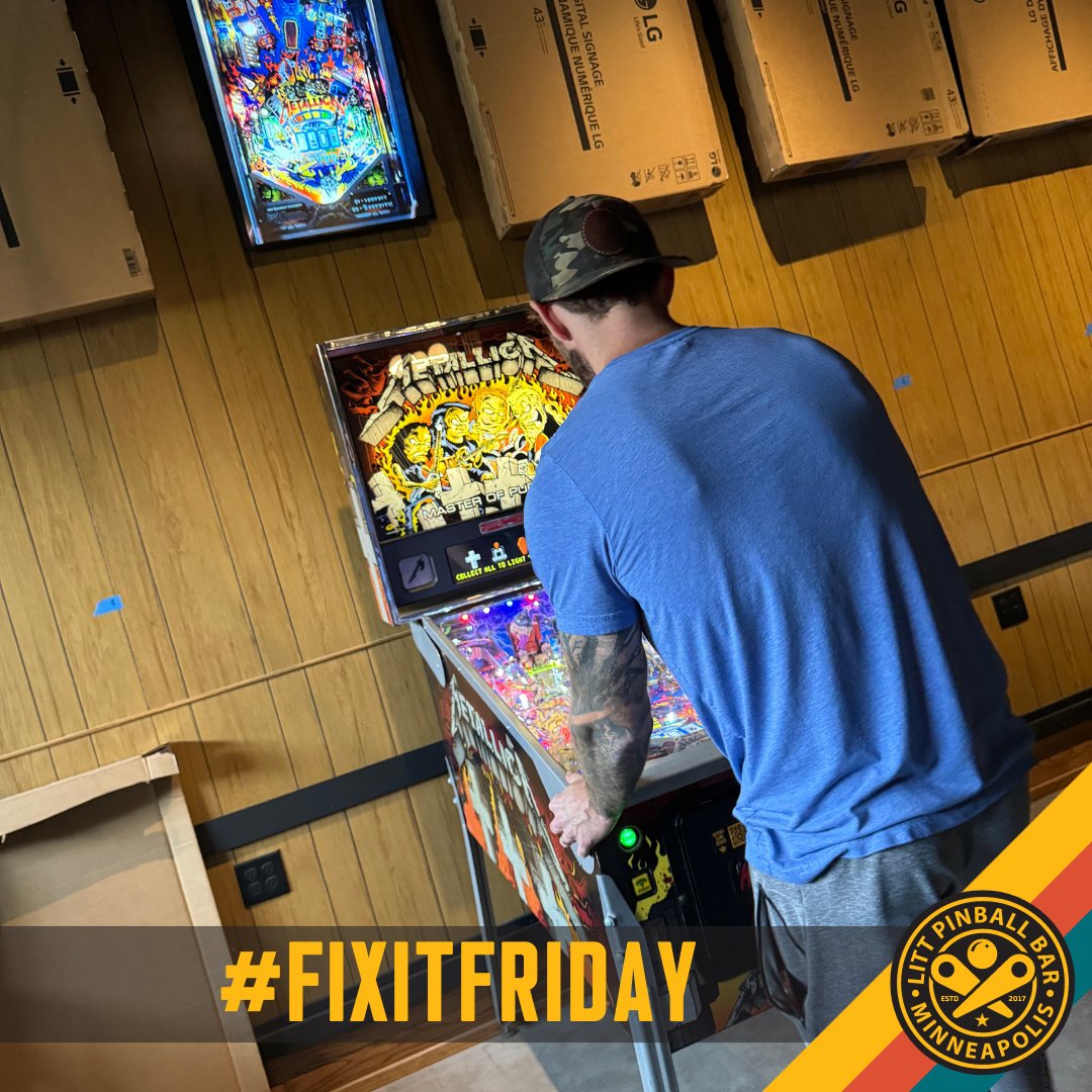 littpinballbar's tweet photo. Woohoo! Our first #fixitfriday from the new address!
The first game on the floor at is a much-requested favorite: METALLICA
AND - testing the new playfield camera setup 👍
#pinball #littpinballbar #wearelitt #littpinball #litt #grandopening #minneapolis #pintech https://t.co/7pNjxIjnIC