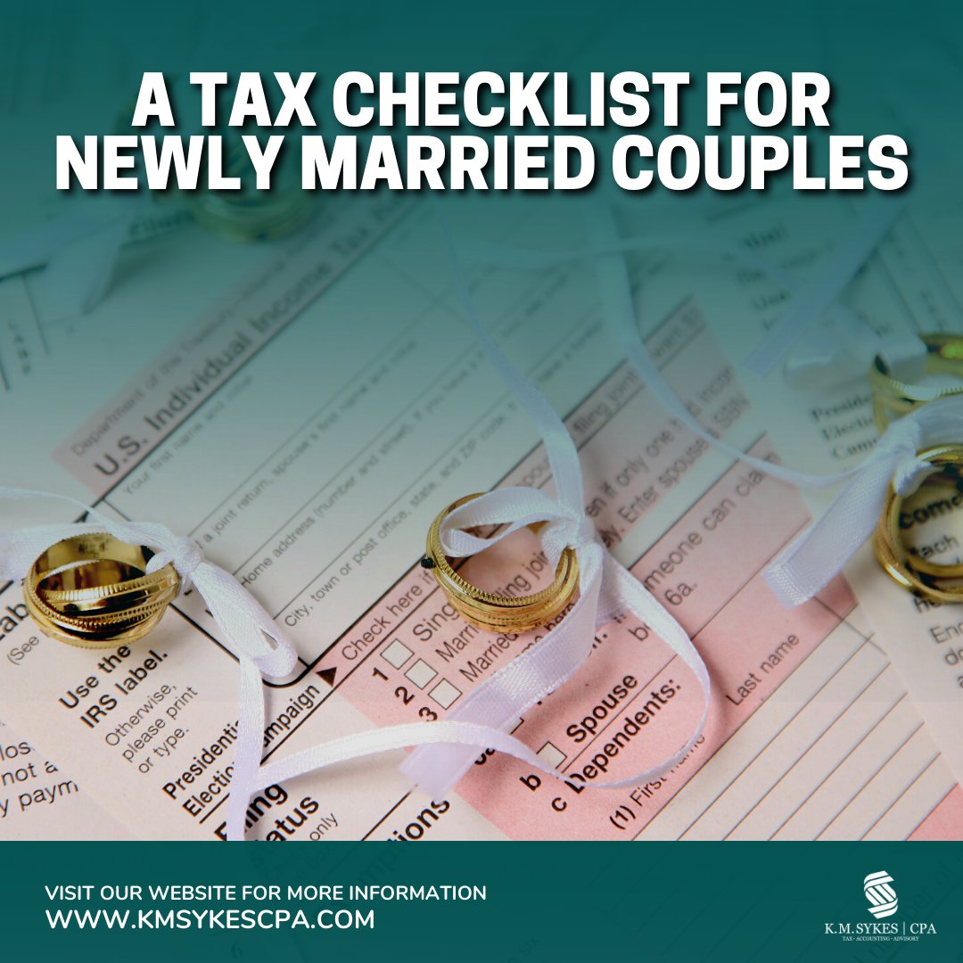KMSYKESCPAPC's tweet photo. Newlyweds should understand how tying the knot can affect their tax situation. And with so much to think about as a newly married couple, taxes can easily get overlooked. See our post.

Visit https://t.co/RdDntS3rPR.  

#TaxServices #BlackCPA #FridayVibes #taxtips https://t.co/ieDB07lHn8
