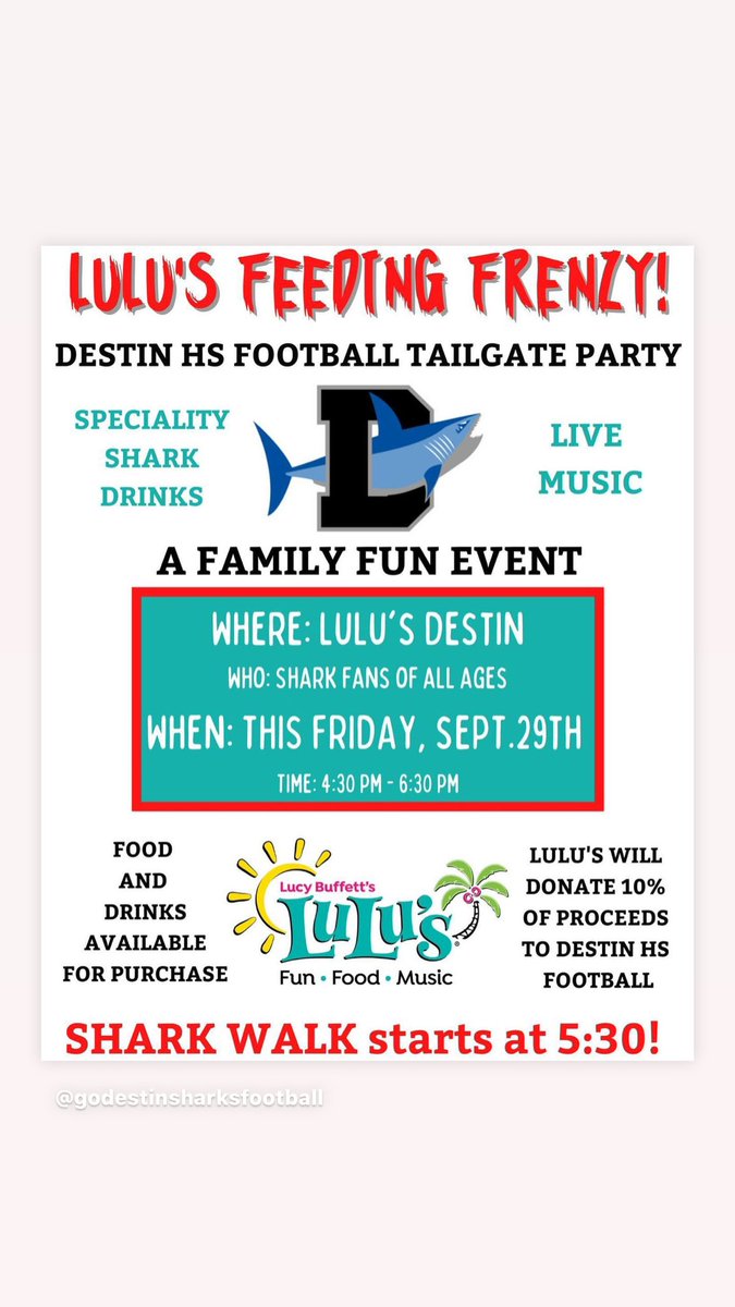 Come join us tonight at 5:30 PM for the SHARK WALK!! @DestinHS