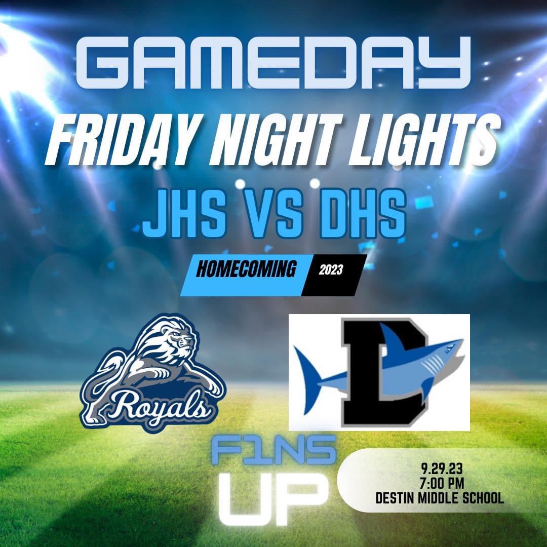Not only is it GAME DAY its our FIRST EVER HOMECOMING GAME!!! Come on out tonight and experience Friday night lights in @destinflorida !! @DestinHS Destin High School Cheer #LetsGoSharks #hoco2023 #makinghistory #Family #WarReady
