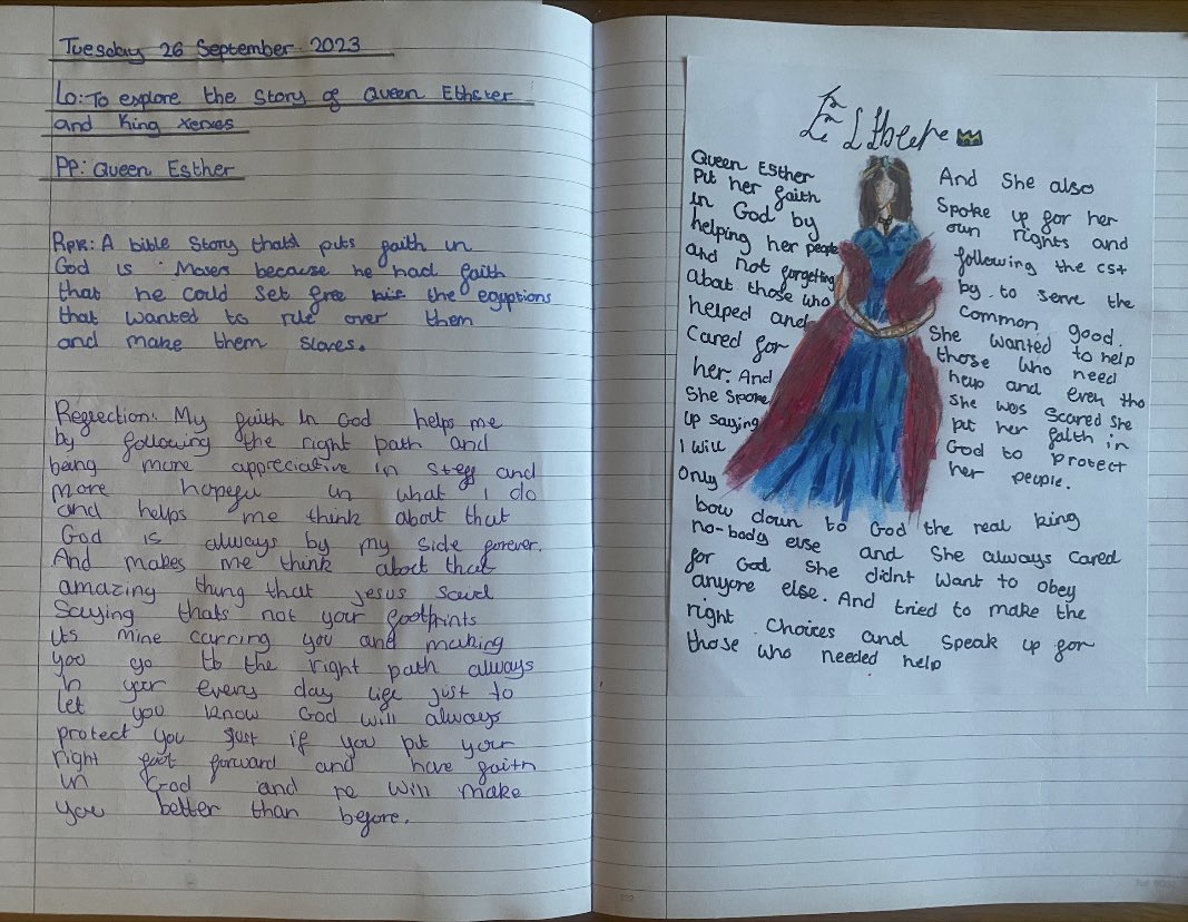 StChadsDudley's tweet photo. Year 6 RE is simply spectacular 🙏 

Take a look at some beautiful examples of RE work in Year 6! Continuing their 'People of God' unit, Year 6 have been exploring a modern interpretation of the 10 commandments and the story of Queen Esther. #RE #catholiceducation #Year6 https://t.co/dEouOZuZfD