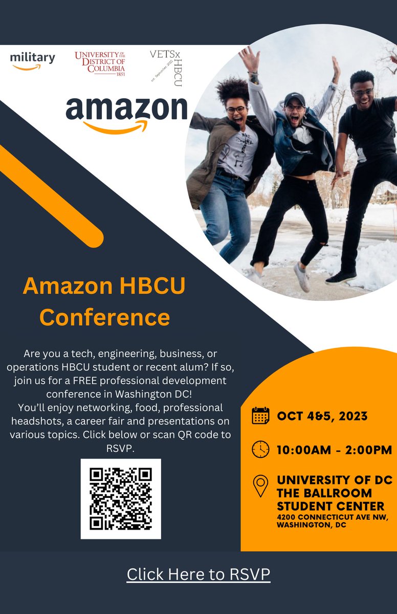udc_vets's tweet photo. Happy Friday Firebirds!

Come join Amazon and the University of the District of Columbia for the Amazon HBCU Conference, on Wednesday, October 4th - October 5th, 2023, from 10:00 am to 2:00 pm at the University of the District of Columbia in the Ballroom (Student Center). https://t.co/iLfGkHxWmG