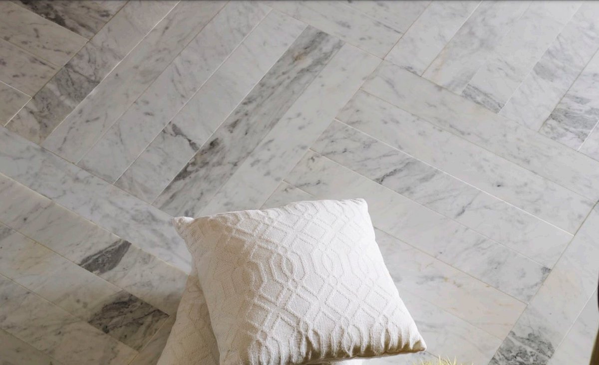 A contemporary twist on classic BiancoCarrara Marble 10 x 60cm in a herringbone pattern creating an elegant look for floors + walls.

Dublin Showrooms: 01 2800921

#interiordesign #irishinteriordesign #Architecture #tilingservices #walltiles #floortiles #irishtiles