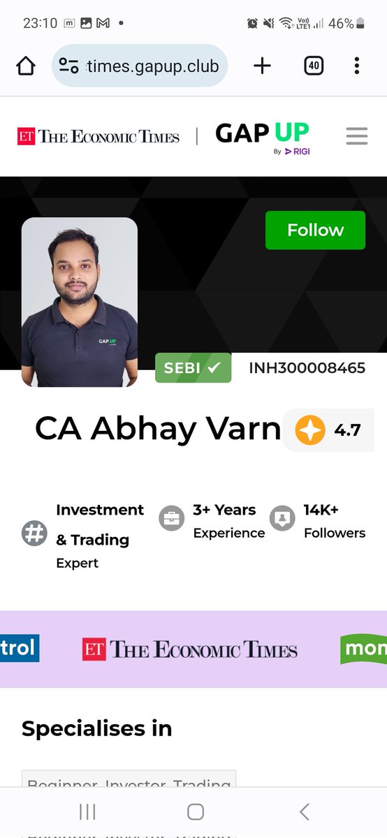 AbhayVarn's tweet photo. Happy to announce that you can find me on MONEY CONTROL and ECONOMIC TIMES🥳✌🏻
Thanks for your Love and Support🧡
God is Kind🙏🏻
#LoveAV🧡
@EconomicTimes @moneycontrolcom https://t.co/BsPJmIr05z