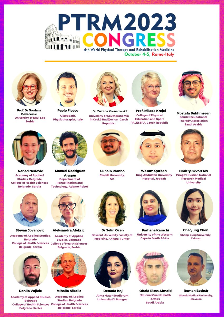 Meet the Day 1 Speakers of PTRM CONGRESS 2023 Rome!

Check out the final program: physicaltherapyconferences.org

#ptrm #ptrmcongress #ptrm2023 #ptrmrome #physiotherapists #physicaltherapy #physiotherapy #rehabtherapy #rehabilitationmedicine #rehabilitationcenter #occupationaltherapy