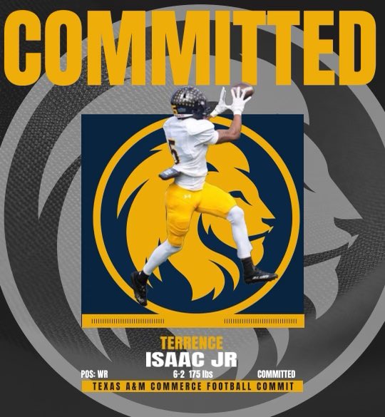 Terrence Isaac Jr. ✞ (@terrenceisaacjr) on Twitter photo God is so good! So grateful for the opportunity to head back home to Texas. I’m locked in. <a href="/coach_paramore/">Coach P</a> @BoyKinHeCatch <a href="/cdole13/">Clint Dolezel</a> <a href="/TerrenceIsaac1/">Coach Isaac SR.</a> <a href="/tamucfball/">A&M-Commerce Football</a> #GoLions 🦁 God is so good! So grateful for the opportunity to head back home to Texas. I’m locked in. <a href="/coach_paramore/">Coach P</a> @BoyKinHeCatch <a href="/cdole13/">Clint Dolezel</a> <a href="/TerrenceIsaac1/">Coach Isaac SR.</a> <a href="/tamucfball/">A&M-Commerce Football</a> #GoLions 🦁