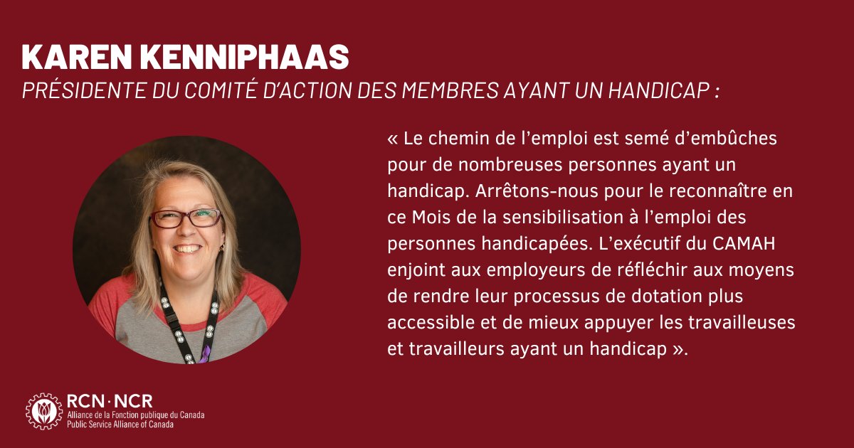 Le Comité d’action des membres ayant un handicap observe en octobre le Mois de la sensibilisation à l’emploi des personnes handicapées. En savoir plus: psac-ncr.com/fr/mois-de-la-…