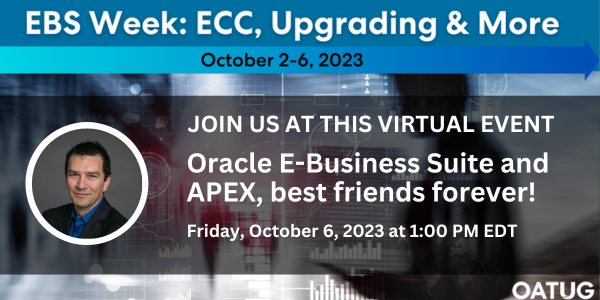 TalanOracleTech's tweet photo. Our team is excited to participate in the @OATUG Virtual event next week. Make sure to register today and catch @InsumSmartel's session! Learn more here: https://t.co/TW4bsdu2pg #orcleapex https://t.co/BsFMSIfcqw