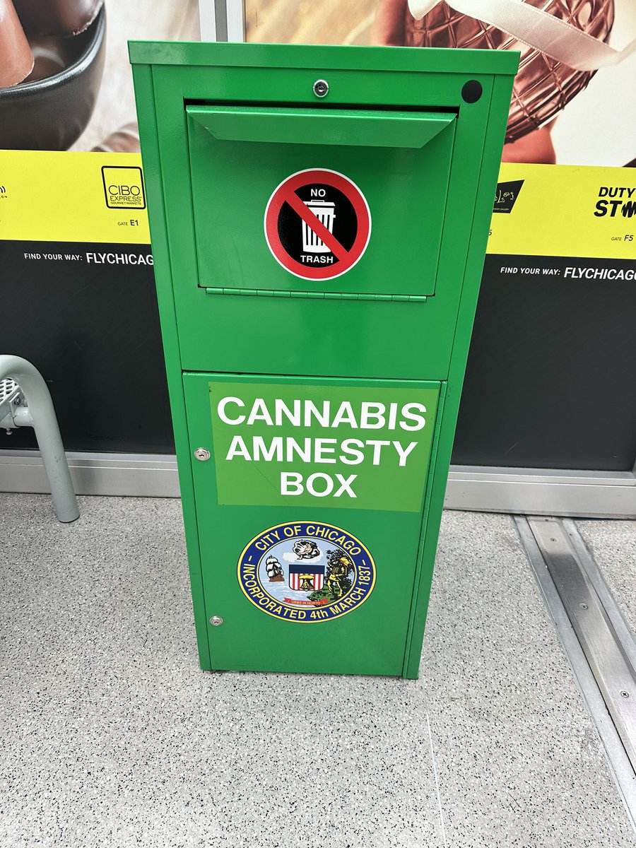 Cute <a href="/fly2ohare/">O'Hare Intl. Airport</a>. But seriously, I’m so curious if anyone actually deposits anything in this box. <a href="/fly2ohare/">O'Hare Intl. Airport</a> can you share how “successful” your cannabis amnesty box program is? 
-Fellow traveler