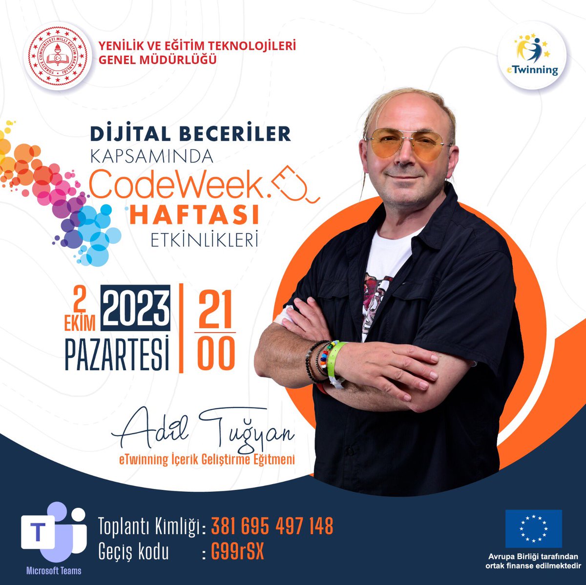 eTwinning Türkiye (@tretwinning) on Twitter photo 📣 eTwinning Sonbahar Dönemi Webinar Serimiz Başlıyor!
📌Dijital Beceriler Kapsamında Codeweek Haftası Etkinlikleri
👤Adil Tuğyan-eTwinning İçerik Geliştirme Eğitmeni
🗓️ 2 Ekim 2023 Pazartesi
⏰ 21.00
📎Link: meb.ai/15jU96
<a href="/tcmeb/">Millî Eğitim Bakanlığı</a> <a href="/Yusuf__Tekin/">Yusuf Tekin</a> <a href="/mebyegitek/">Yenilik ve Eğitim Teknolojileri Genel Müdürlüğü</a> 📣 eTwinning Sonbahar Dönemi Webinar Serimiz Başlıyor!
📌Dijital Beceriler Kapsamında Codeweek Haftası Etkinlikleri
👤Adil Tuğyan-eTwinning İçerik Geliştirme Eğitmeni
🗓️ 2 Ekim 2023 Pazartesi
⏰ 21.00
📎Link: meb.ai/15jU96
<a href="/tcmeb/">Millî Eğitim Bakanlığı</a> <a href="/Yusuf__Tekin/">Yusuf Tekin</a> <a href="/mebyegitek/">Yenilik ve Eğitim Teknolojileri Genel Müdürlüğü</a>