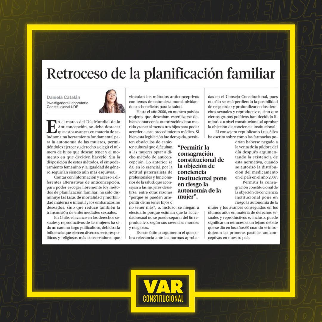 "Se puede retroceder a un lejano debate que se dio en los años 60" dice Daniela Catalán del Laboratorio Constitucional de la UDP y el VAR Constitucional 👀

Revisa aquí la columna que enviamos a La Segunda 🗞️