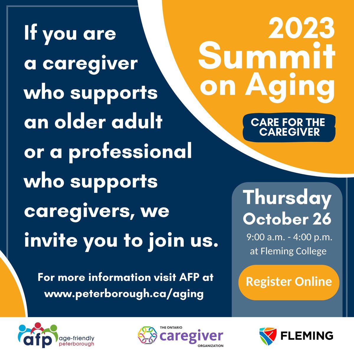 Speak to experts in a variety of fields including private home care, wellness and recreation, paramedicine, and more. 

Register online at bit.ly/summitonaging