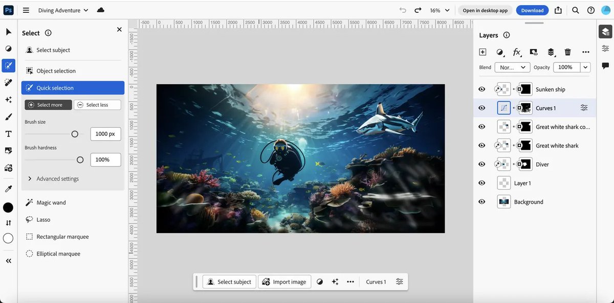 PageHoot's tweet photo. After 2 years in beta, #Photoshop 🖼️ on the web is now available. 

It includes new #AItools like Generative Fill and Expand. 

The streamlined interface is designed for new users but can be switched for experienced creators. https://t.co/iM18gMsQkc