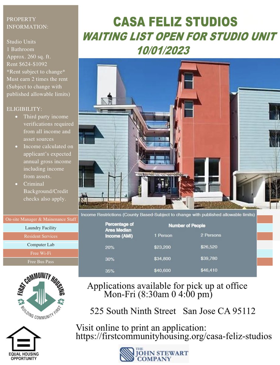 🚨🚨🚨 Open Affordable Housing for one of our properties. 🚨🚨🚨 Please see the link below to learn more about the property. Contact Casa Feliz directly for more information.
firstcommunityhousing.org/casa-feliz-stu…