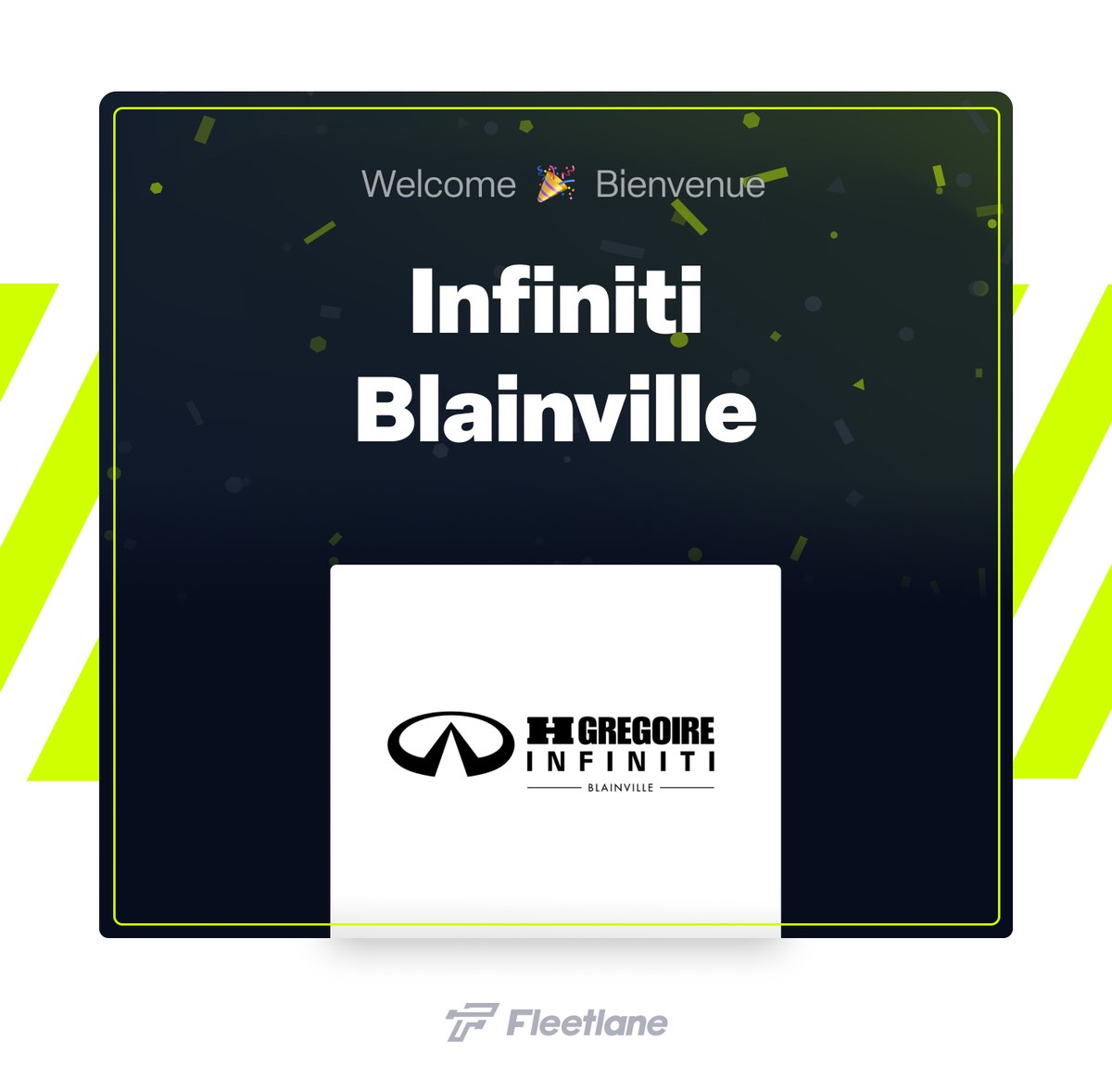 GoFleetlane's tweet photo. We’re thrilled that HGrégoire Infiniti Blainville has chosen Fleetlane to manage their loaner car and mobility services. 
Join the many businesses that started using Fleetlane with our 30-day FREE TRIAL! 
https://t.co/9jlxumSyep… #CarDealership #FleetManagement #ConnectedCar https://t.co/rg2x7rOLEE