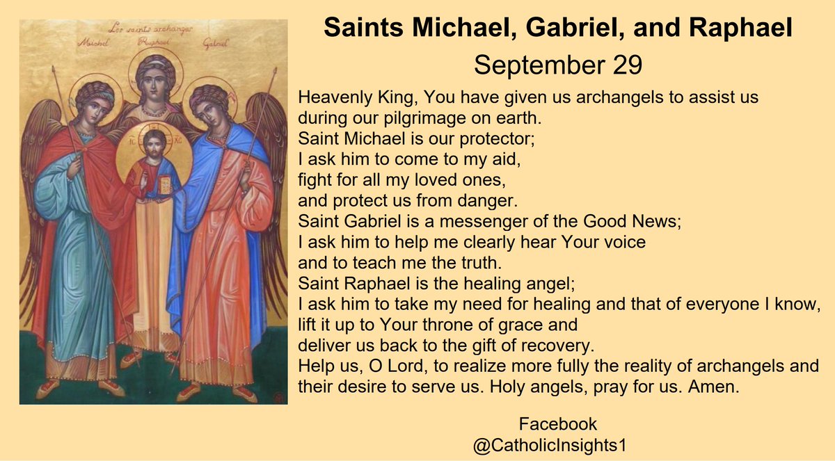 Saints Michael, Gabriel, and Raphael, pray for us!
#Angels #SaintMichel #SaintGabriel #SaintRaphael #CatholicTwitter #Catholic #archangels