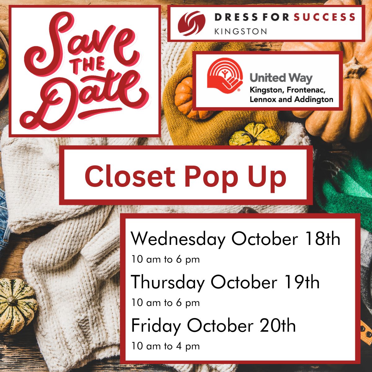 DFSKingston's tweet photo. On Sept 8, we attended @unitedwaykfla Campaign Breakfast. We thank @unitedwaykfla for continued support for over 10 yrs. With their help, we have been able to empower over 2,000 women
We are helping the United Way KFLA reach their campaign goal by hosting a Pop-Up Sale! https://t.co/JQn5MQNOBv