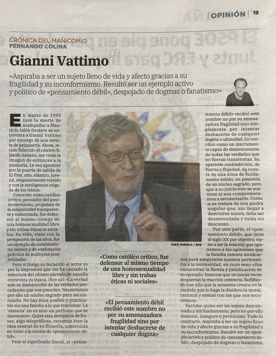 DiegoFMagdaleno's tweet photo. #FernandoColina escribe sobre #GianniVattimo en @nortecastiIla. https://t.co/c1Bg3l3a03
