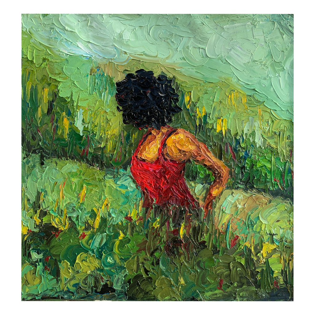 Lady In Red (Who is in the Garden? Series)
Oil on Canvas 
44cm by 45cm
2023

#impasto #impastopainting #oilpainting #paletteknife #ladyinRed