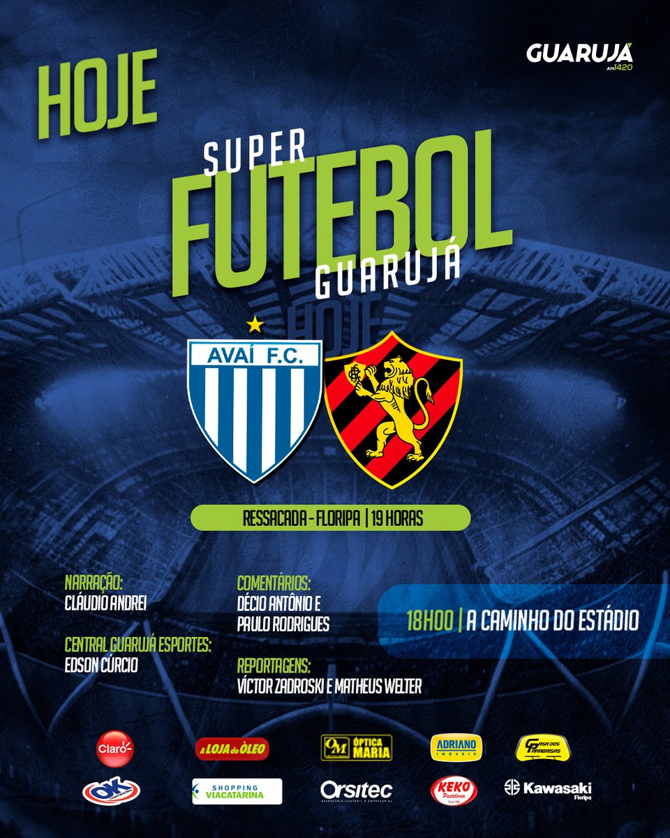 Hoje à noite tem mais um emocionante duelo no Brasileirão Série B:

Avaí x Sport às 19:00hs

E não perca a nossa cobertura especial com "Caminho do Estádio" a partir das 18:00!