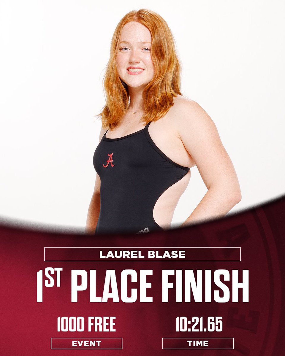 Laurel Blase wins her first collegiate race with a time of 10:21.65 #RollTide