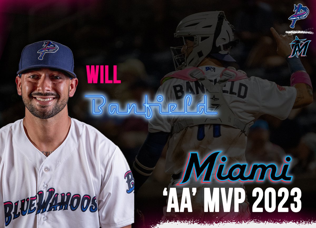 BlueWahoosBBall's tweet photo. Will Banfield is your 2023 Marlins Double-A MVP!

Banfield had a career year at the plate, batting .258 with 23 home runs and 76 RBI. He started 81 games at catcher, throwing out 34 of 120 base-stealers. https://t.co/iDj4qKY1Hi
