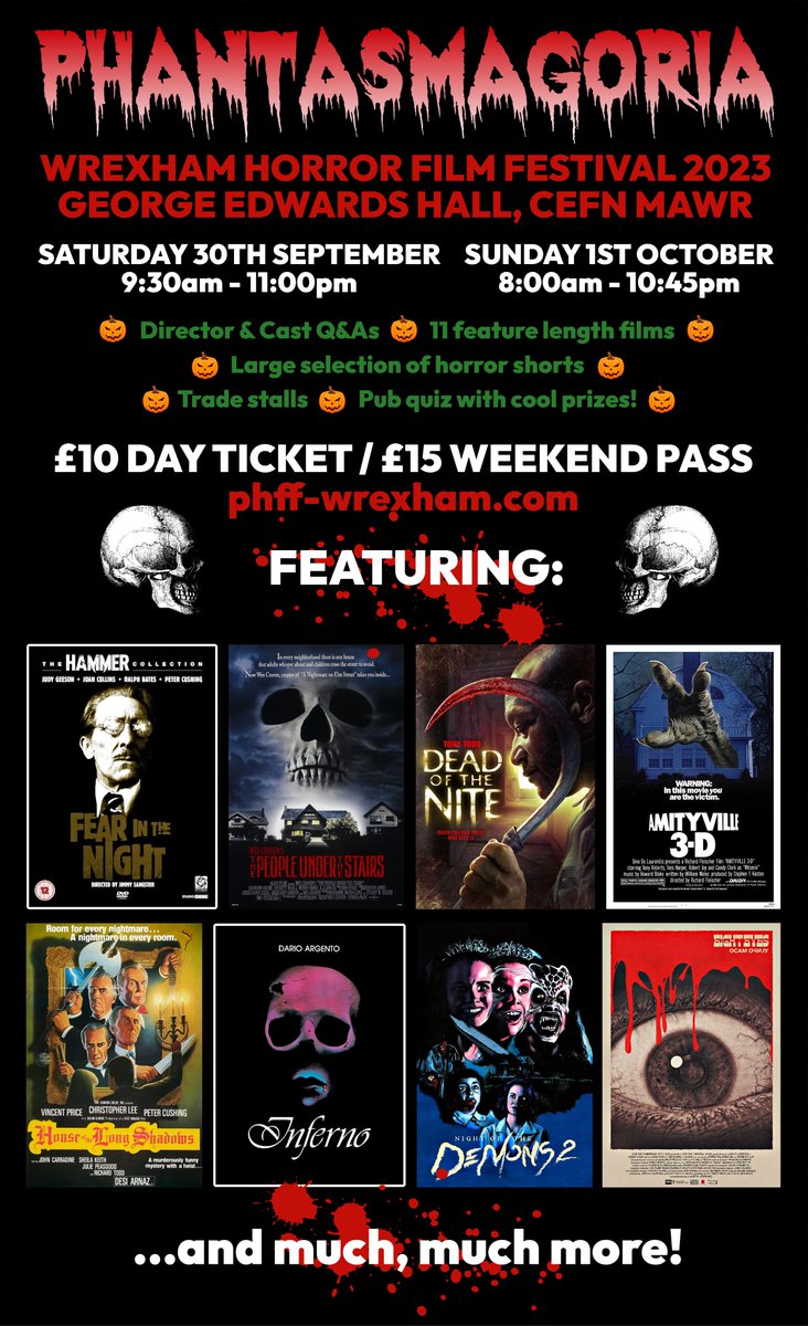 THE HORROR STARTS TOMORROW! Last chance to get your tickets for the 2023 Phantasmagoria Horror Film Festival... 💀👻🧟#supportlocal Tickets available at: phff-wrexham.com