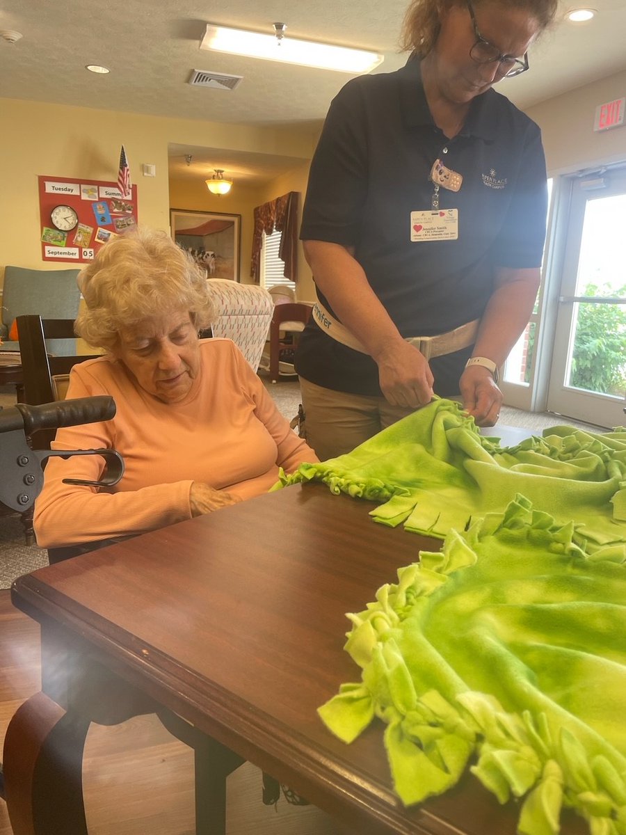 AspenPlaceHC's tweet photo. Our BFFs are gearing up for the cooler weather with some colorful new lap blankets! 

#BFFs #artisans #trilogyliving https://t.co/vk9mb5qVYl