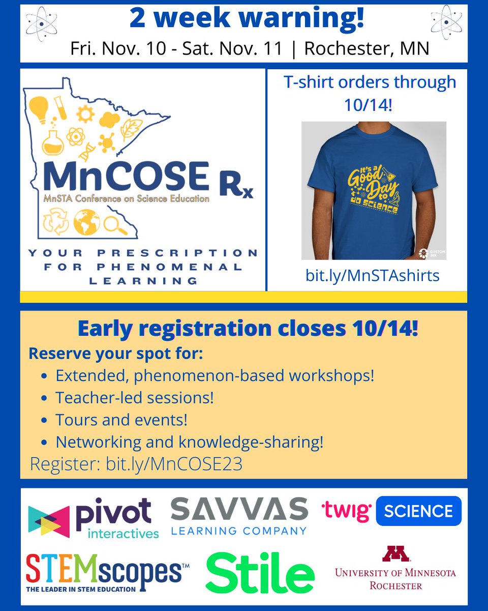 2 more weeks for early registration (and t-shirts!) - make sure to get your spot at a discount! #MnCOSE23