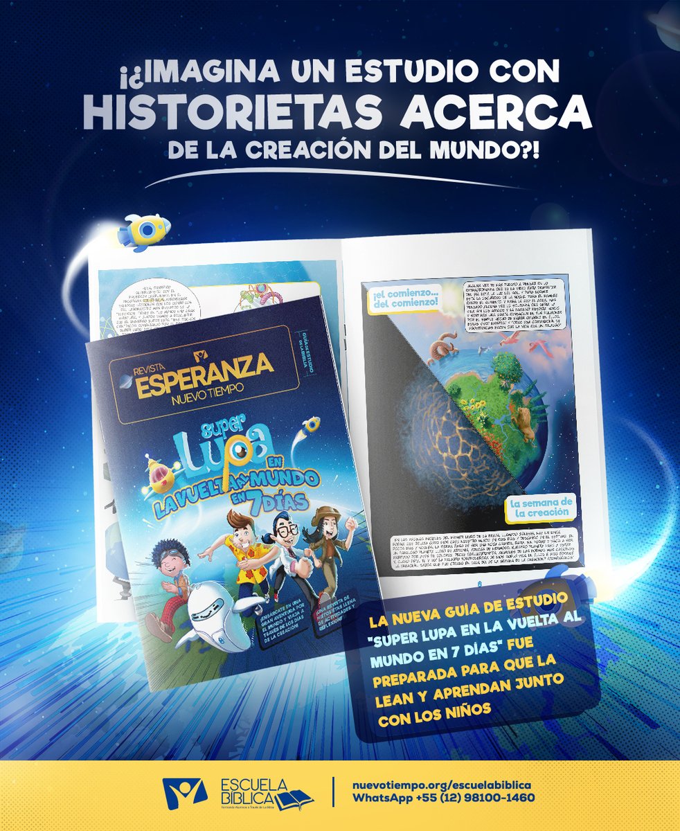 🚀¡Está llegando a #NUEVOTIEMPO el NUEVO CURSO BÍBLICO para NIÑOS 👧🧒 "#SUPER LUPA 🔍 en la vuelta al mundo🌎 en 7 días"! 😍

📲Pide aquí: nuevotiempo.org/escuelabiblica o escríbenos al WhatsApp +5512981001460. 

👩‍💻Video aulas en ntplay.com para más contenido. 
<a href="/Tomaspr73/">Tomás Parra</a>