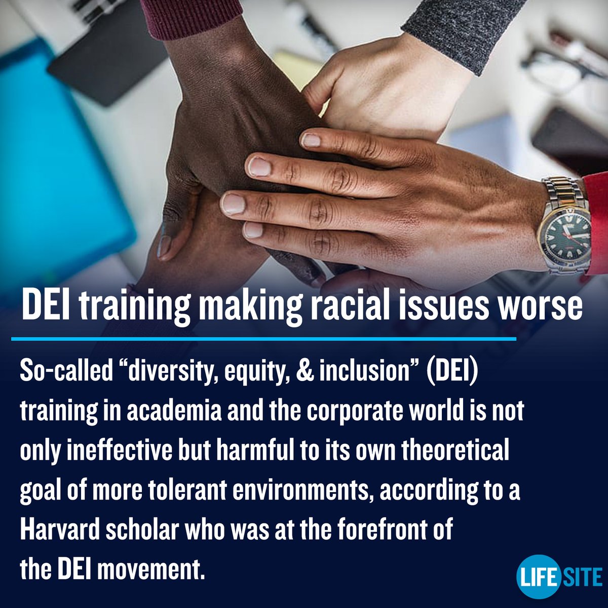 LifeSite's tweet photo. .@Harvard social scientists Mahzarin Banaji and Frank Dobbin admit that there is 'no question' DEI programs are 'more likely to hurt than help.'
https://t.co/ycgCk07elM
#DEI #DEIprogram #harvard #diversity #news https://t.co/fd3F5HJeck