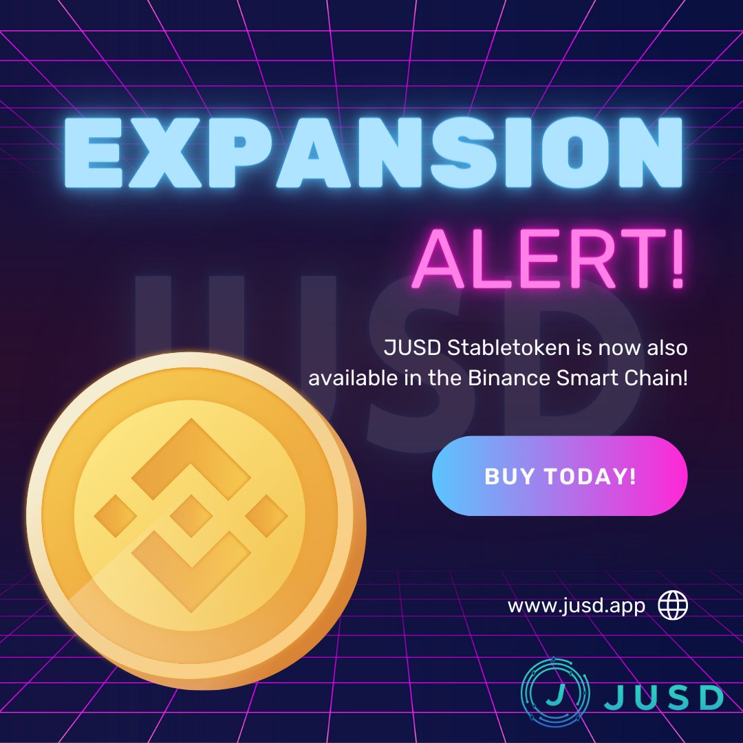 🚀 Big News! 🌐

🌟 Exciting Update! JUSD Stablecoin is now available on both Polygon &amp; Binance Smart Chain (BSC)!

✅ Lightning-Fast Transactions 
✅ Ultra-Low Fees 
✅ Double the Opportunities
Join us and experience the best of both worlds!
#JUSD #Stablecoin  #BSC #CryptoNews