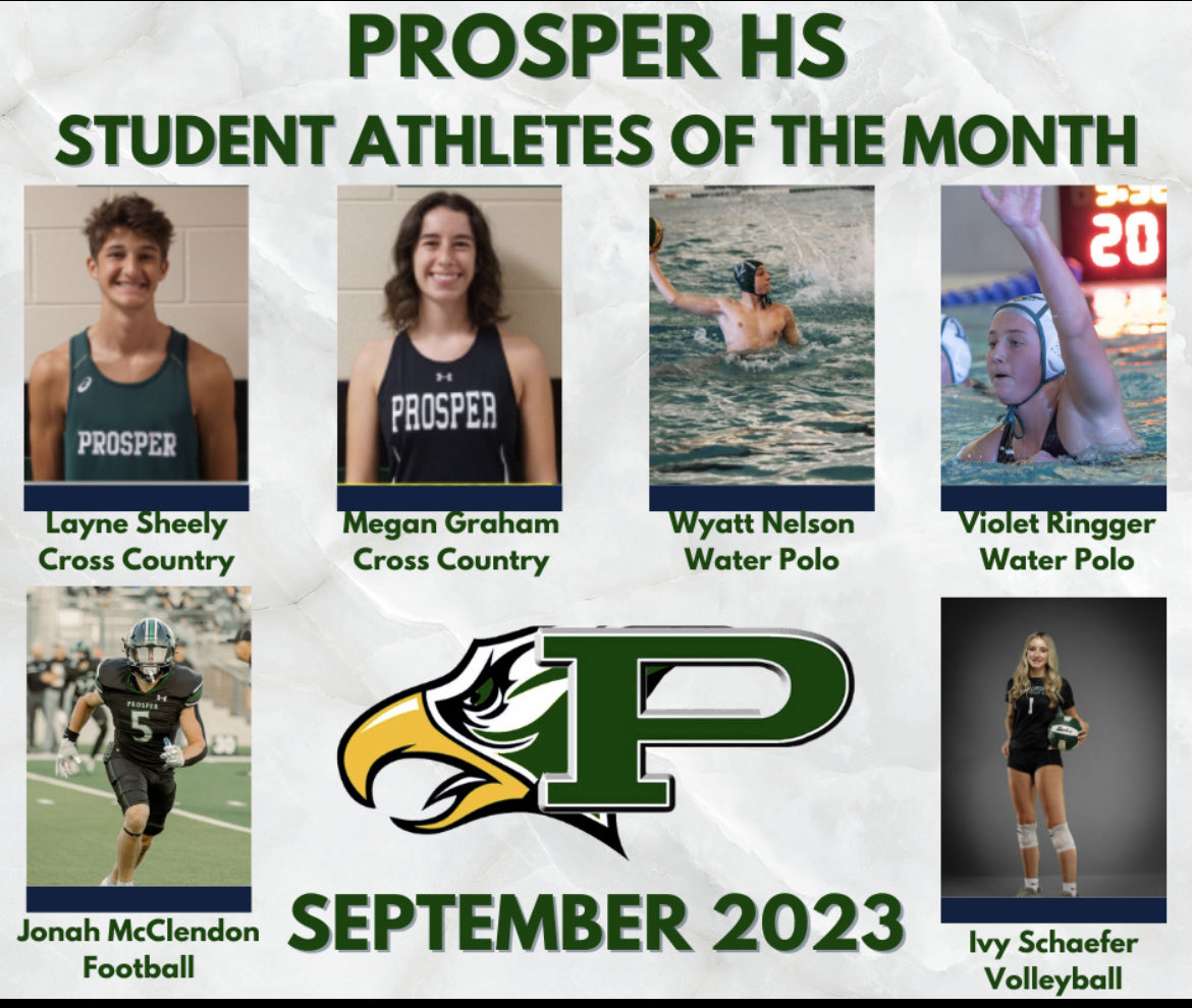 Congratulations to these student athletes on being selected for the honor of ⁦@ProsperHS⁩ Student Athletes of the Month for September!! ⁦@waterpoloPHS⁩ ⁦@prospervb⁩ ⁦@ProsperXCTrack⁩ ⁦@ProsperEaglesFB⁩ ⁦@ProsperISD⁩ #prosperproud