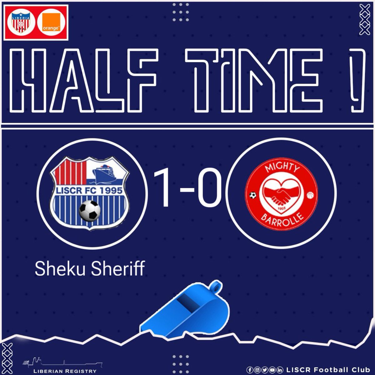 Sheku Sheriff’s 9th minute goal the difference as we head to the break with the advantage. #TogetherStronger #ThisIsLiscrFC