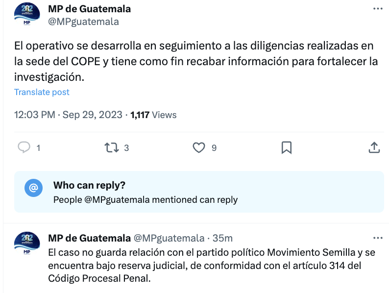FgerRadio's tweet photo. #Urgente
El @MPguatemala allana las oficinas del
@TSEGuatemala , el #MP indica que esta acción no tiene relación con el @msemillagt 

Vía: María Guarchaj / Noticiero Maya K'at https://t.co/sMfeqN75cP