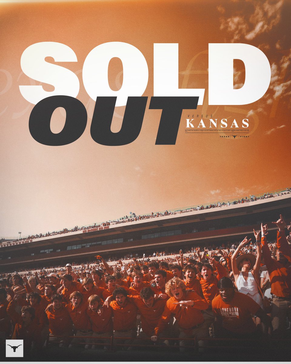 TexasFootball's tweet photo. Texas vs. Kansas is officially sold out!

See you Saturday in DKR 🤘 https://t.co/egCSjqfhvl