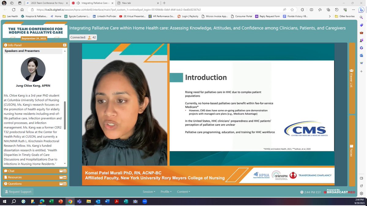 Dr Komal Patel Murali and Jung Chloe Kang presenting on Integrating Palliative Care within Home Health care: Assessing Knowledge, Attitudes, and Confidence among Clinicians, Patients, and Caregivers at the #TC4HPC <a href="/HPNAinfo/">Hospice and Palliative Nurses Association (HPNA)</a> <a href="/SWHPN/">Social Work Hospice and Palliative Care Network</a> @TransformChap1