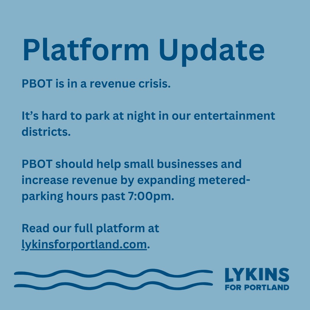 Our platform is a living document built in constant conversation with constituents and policy experts. Today we released our first update. Keep sending me your ideas! 
lykinsforportland.com