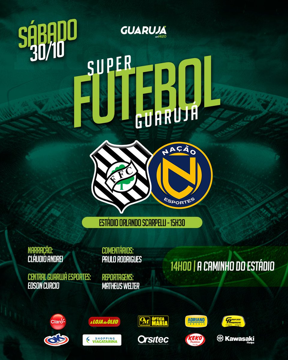 ⚽🏆 Um encontro imperdível no mundo do futebol! Sábado é dia de Copa Santa Catarina, e teremos uma partida eletrizante:

Acompanhe a partir das 14:00 com o pré-jogo "Caminho do Estádio". ⚽📺 Vamos torcer com toda a energia! 💪 #CopaSantaCatarina #FigueirenseVsNação
