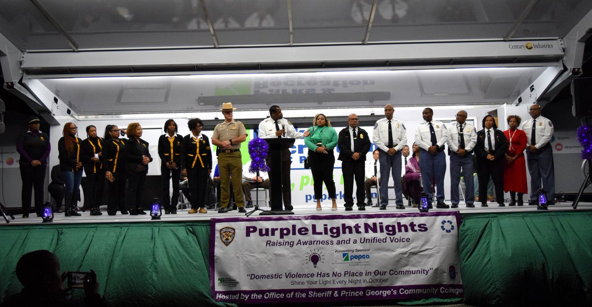PGSheriff_PIO's tweet photo. PGSO is proud to kick off Domestic Violence Awareness Month with our 10th Annual Purple Light Nights Lighting ceremony. Thank you, Prince George's Community College, for hosting our event and continuous support, and to all our partners for their participation and constant support https://t.co/3dLxxUQKtH