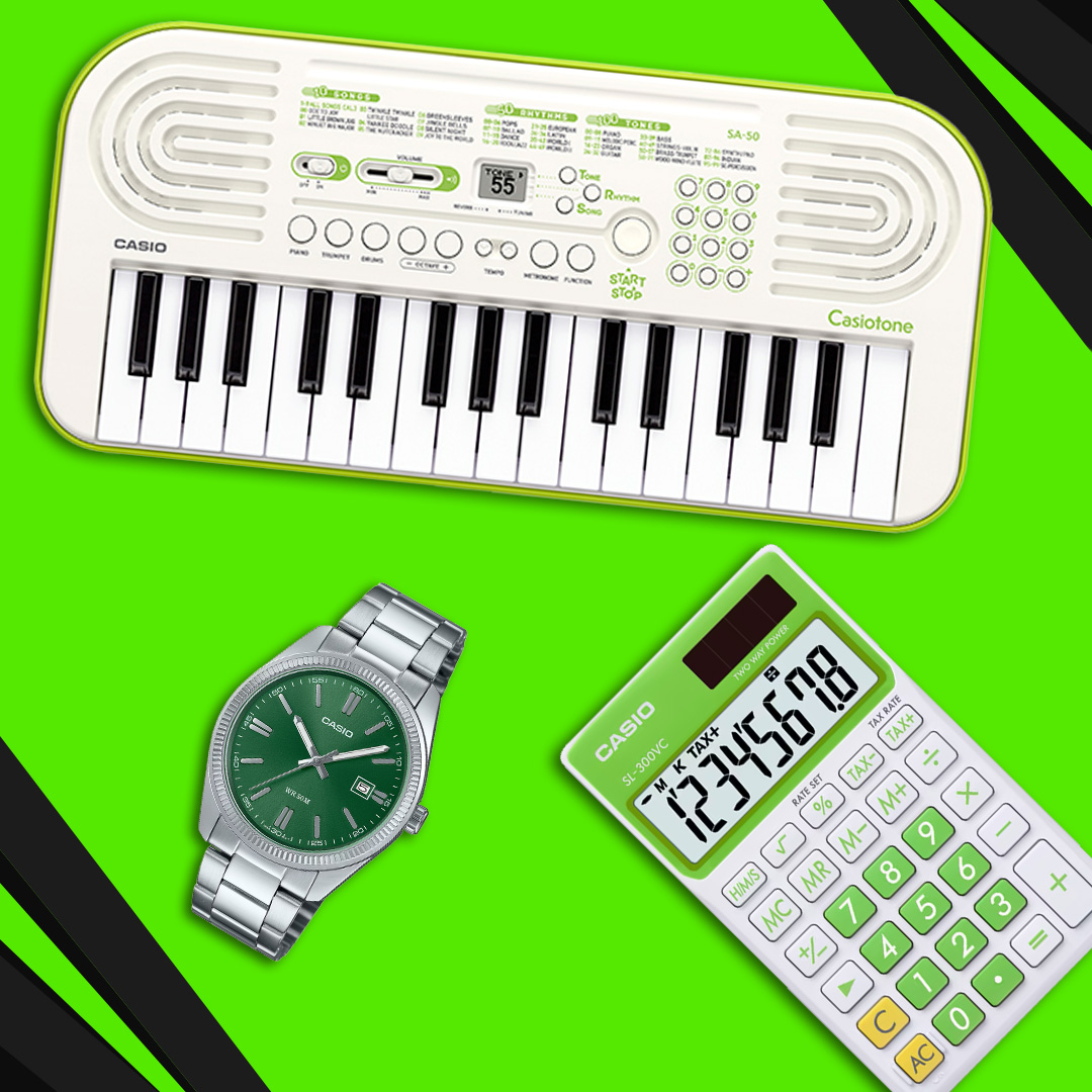 Coordinate your essentials! Elevate your look with a timepiece that matches your vibe, add a pop of color to your calculator, and then bring it all together with a keyboard that completely fits your unique aesthetic. Let the power of green express your personal style.