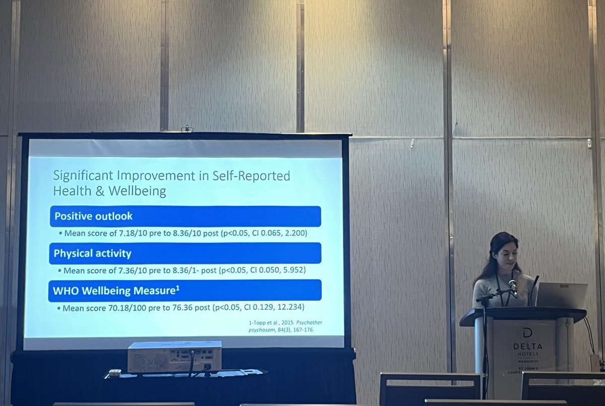 KeriCassidy's tweet photo. Terrific talk today by Dr. Amy Gough @Dal_Psychiatry on the national stage to share her positive findings of a novel intervention for clinician wellbeing @CAGPsych @CCSMH @FoHTHRIVE @NSTHRIVEMD #CAGPCCSMH2023 https://t.co/nA96GPmxHs