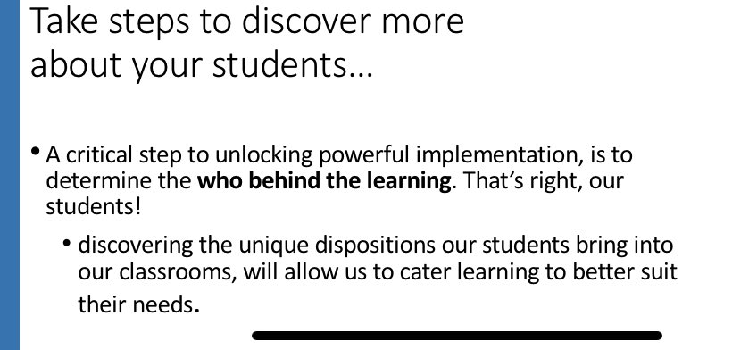 Thought provoking session by @VinceBusta on Establishing a culture for implementation. « We must discover where our learners are in their learning relative to where we aim for them to be at the end of a particular learning experience. » #Corwininstitutes #corwinpress #edchat