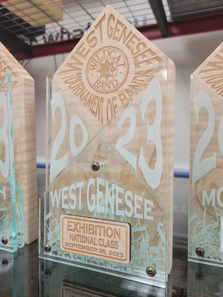 MrMakWGHS's tweet image. Good luck to all competing in the @wgwildcatband Tournament of Bands tomorrow! It&apos;s an honor every year to say that the @WestGeneseeCSD High School #TechClub designed+manufactured these trophies! @EpilogLaser @AlleghenyEdu @iteea @NYSTEEA @DeltaMachinery @MakitaTools @FestoolUSA