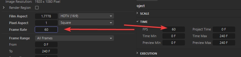 I don't know who needs to hear this but these two things in <a href="/MaxonVFX/">Maxon</a> #Cinema4D are NOT linked together (why??) and if you do any frame rate changes you have to do this in both spaces.