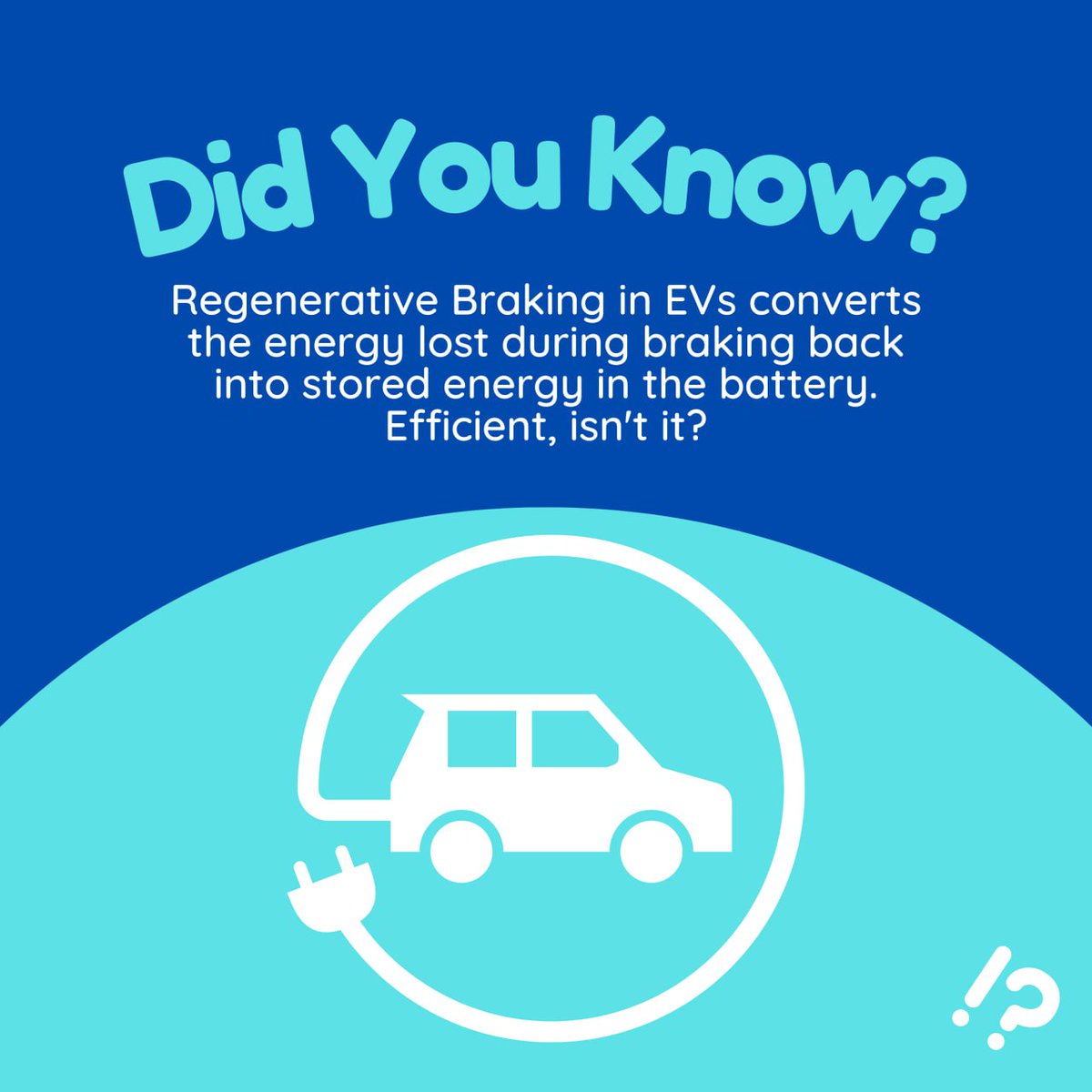 goChargeHQ's tweet photo. Did You Know?

Regenerative Braking in EVs converts the energy lost during braking back into stored energy in the battery. Efficient, isn't it?

Let's Go Charge ⚡️ https://t.co/lCvLEqSZ9U