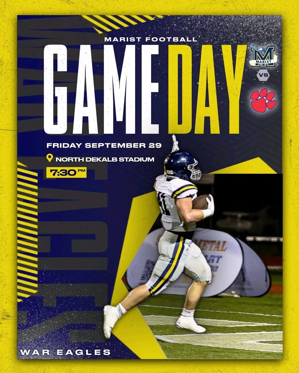hanson8_Sport's tweet photo. 🚨GAMEDAY🚨

🏈Marist Football
🕔7:30pm
📍North Dekalb Stadium https://t.co/fFpscos14X

Friday Nigh Lights! Your Marist football team is on the road tonight to take on Dunwoody at North Dekalb Stadium! This is the first region game of the year!

#GWE🦅 https://t.co/D9NGnkiaAR