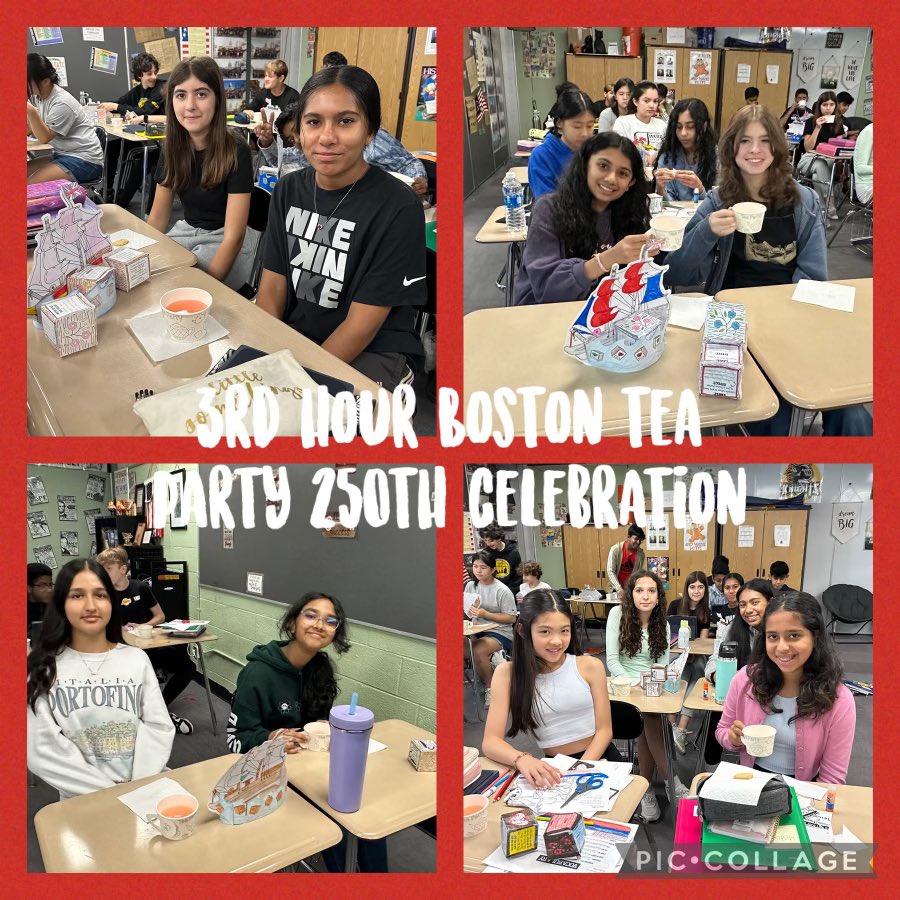 kpcasko's tweet photo. Smith students celebrated the 250th Anniversary of the Boston Tea Party. (Yes, a few months early as we are currently covering the event) We spent the week learning about it. We enjoyed tea/lemonade and a cookie. It was a fun day! 🫖☕️
@SmithKnights  @gcpsebastian @troyschools https://t.co/RashpH1AtP